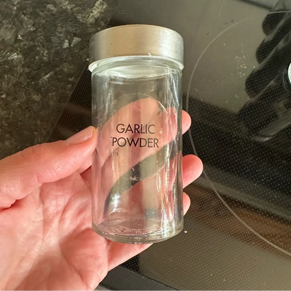 Williams Sonoma Set of 12 Clear Glass Spice Jars, Silver Lids